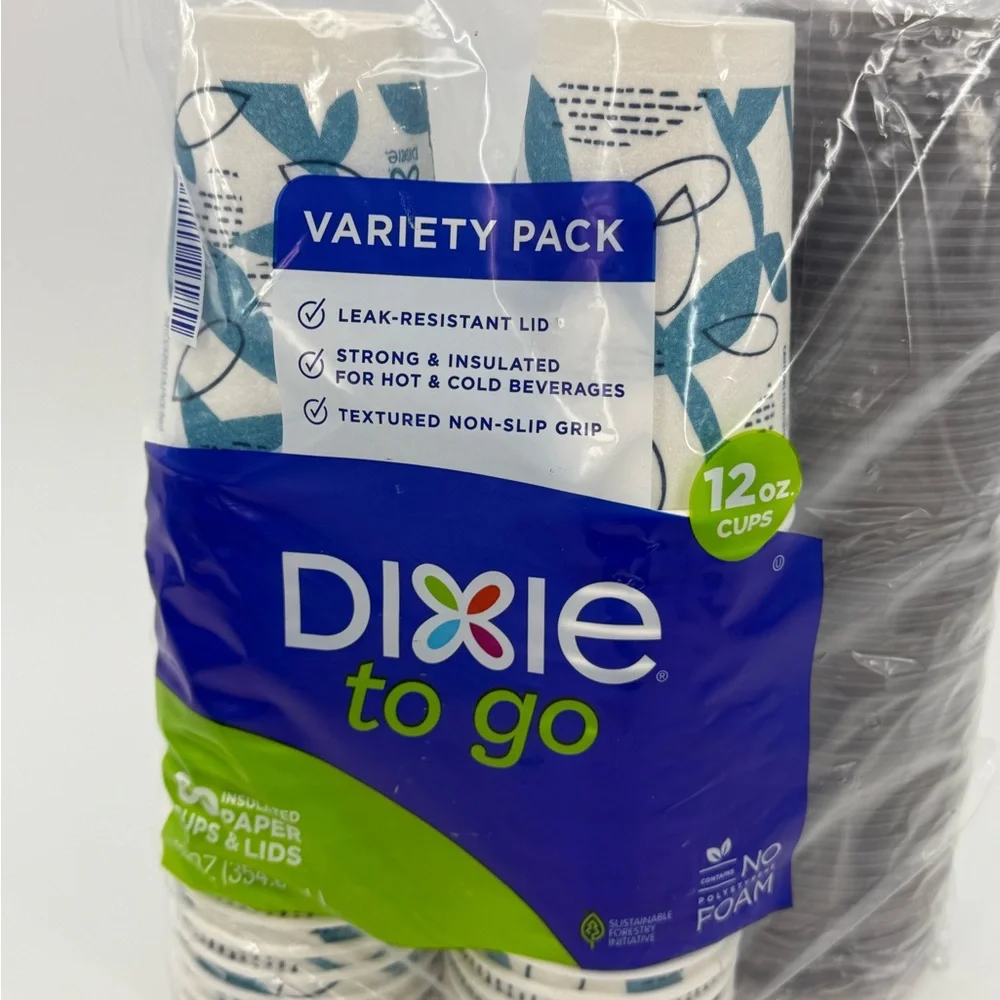 Dixie To Go Paper Cups w/ Lids 12Fluid Ounce 60 Count Insulated Non-Slip New NIP